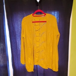 Mustard yellow cable knit cardigan